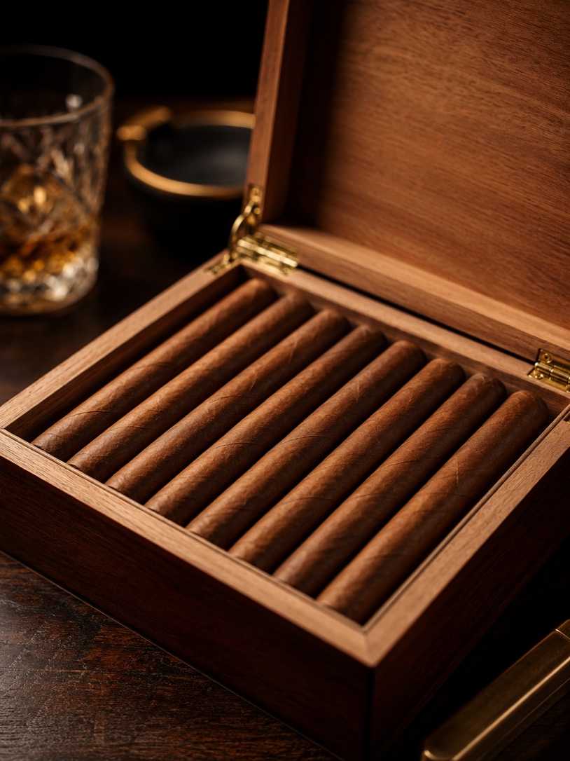 An open box of BESTYALL cigars, hand made in Las Vegas