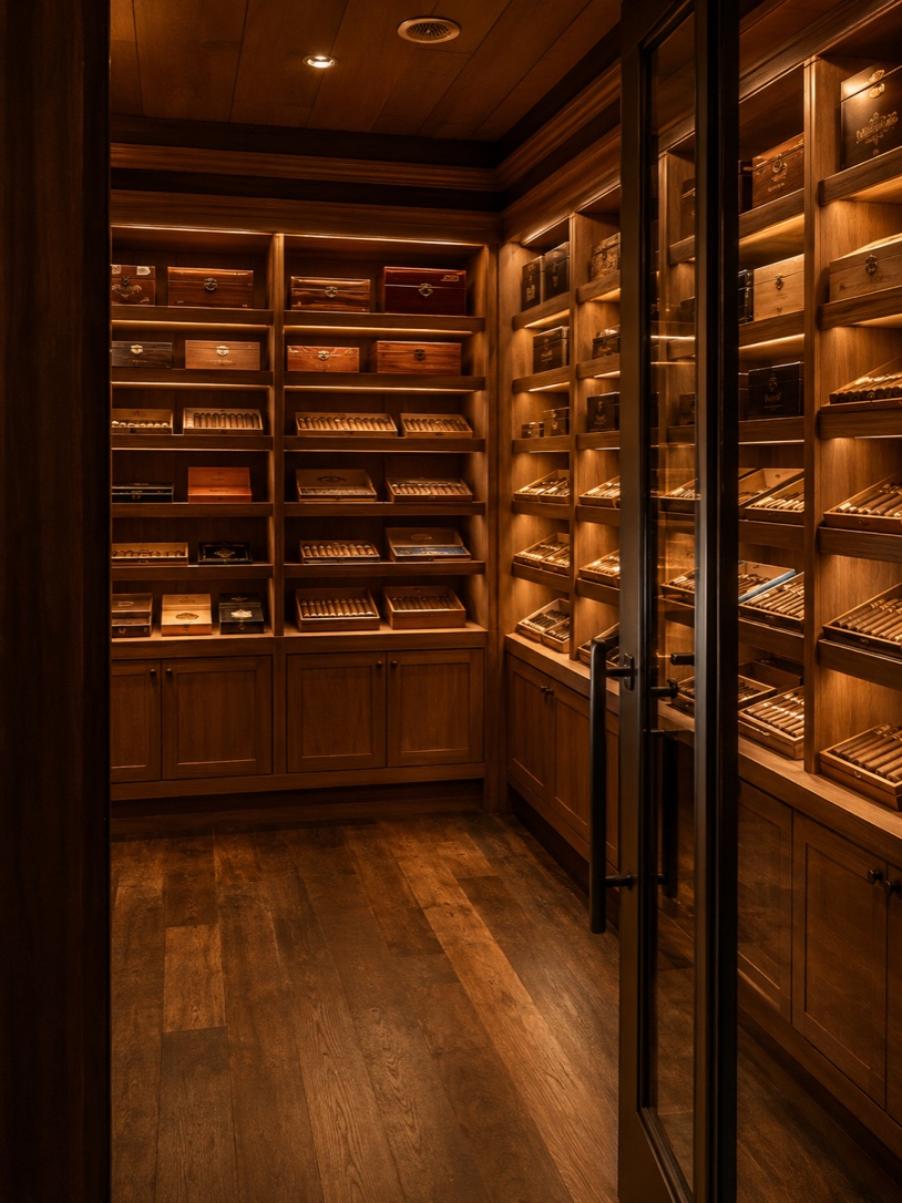 The BESTYALL walk-in humidor, stocked and lit